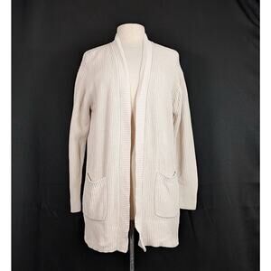 Max & Mia Cardigan Sweater Beige Open Front Cotton Pockets Misses Size L